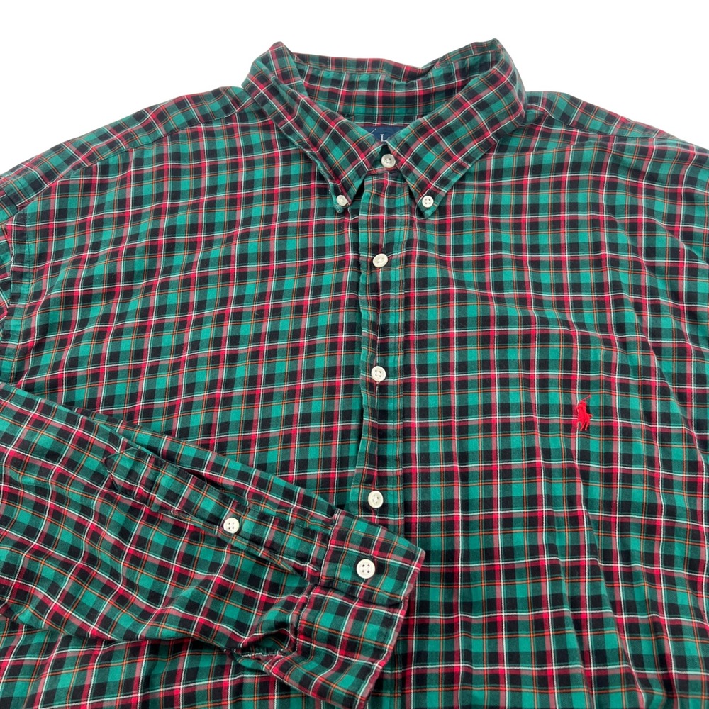 Ralph Lauren Blake Shirt Mens 2XLT Tall Green Red Plaid Cotton Button Down Long